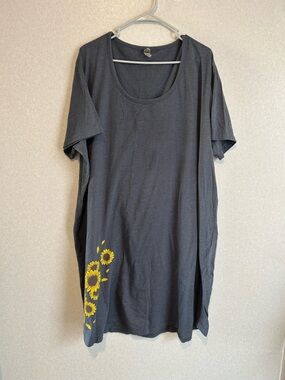 Women’s Plus Size Summer Dress, Blue With Sunflower Accents, 3X